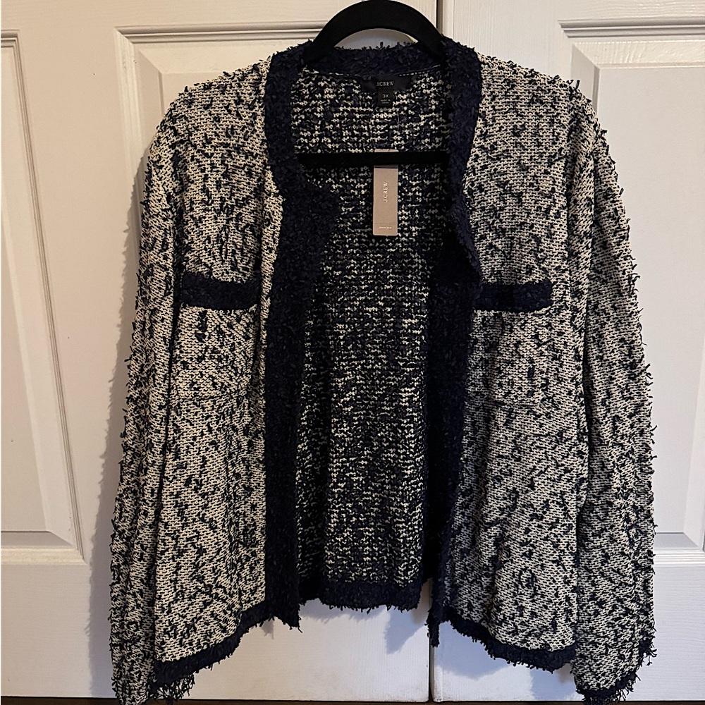Brand new J Crew Knit Sweater Jacket 3X
Navy and cream